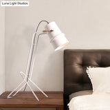 Minimalist Single White Desk Lamp: Sleek Cup Shape Metallic Finish Frame Base For Bedroom