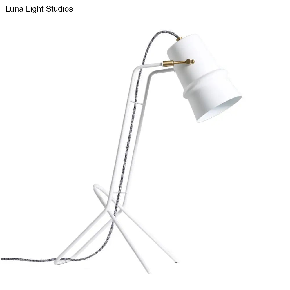 Minimalist Single White Desk Lamp: Sleek Cup Shape Metallic Finish Frame Base For Bedroom