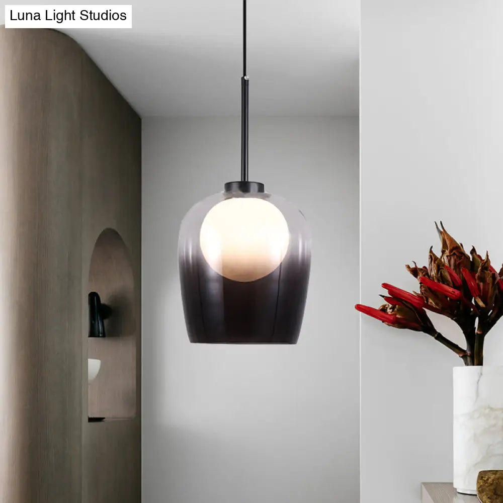 Minimalist Smoke Gray Glass Dome Pendant Led Suspension Lamp - Bedroom Lighting Fixture