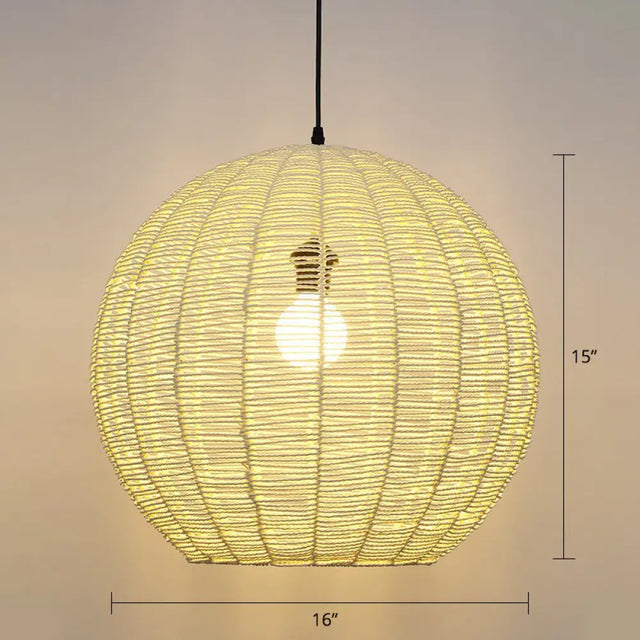 Minimalist Sphere Shaped Rattan Pendant Ceiling Light For Restaurants Yellow / 16’