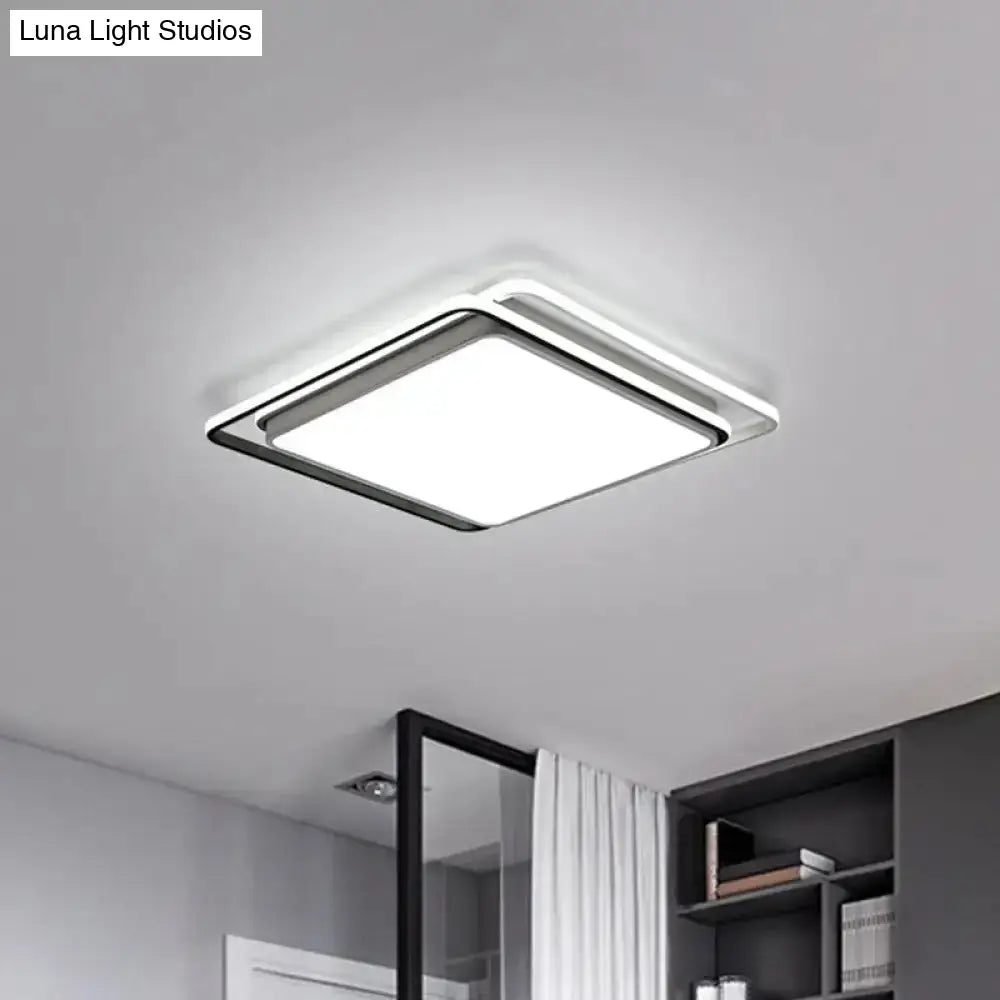 Minimalist Square Acrylic Led Ceiling Flush Mount Light Fixture In Black/White - Warm/White/3 Color