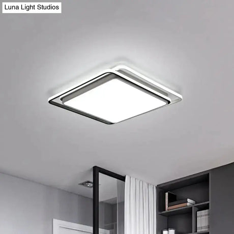 Minimalist Square Acrylic Led Ceiling Flush Mount Light Fixture In Black/White - Warm/White/3 Color