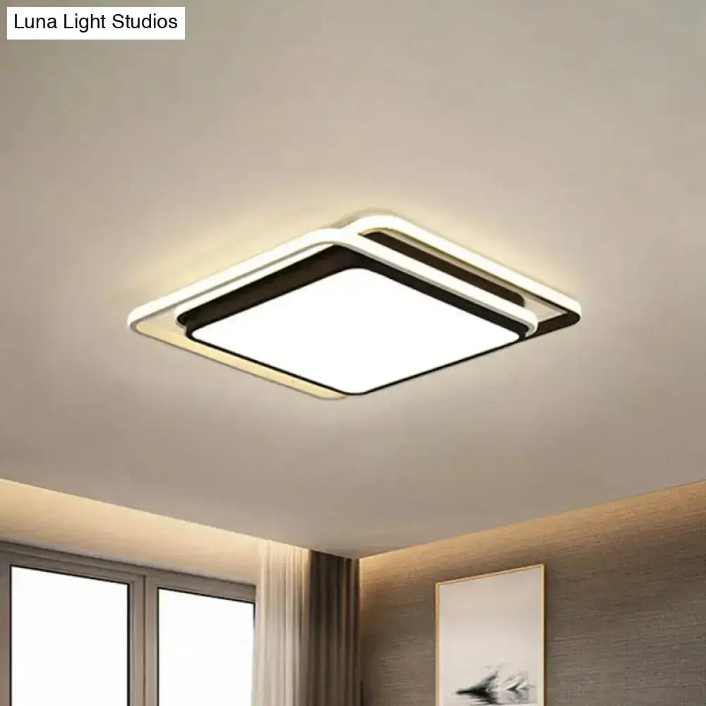 Minimalist Square Acrylic Led Ceiling Flush Mount Light Fixture In Black/White - Warm/White/3 Color