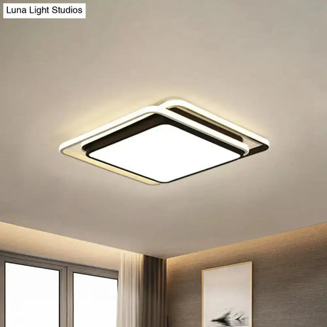 Minimalist Square Acrylic Led Ceiling Flush Mount Light Fixture In Black/White - Warm/White/3 Color