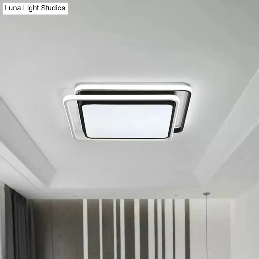 Minimalist Square Acrylic Led Ceiling Flush Mount Light Fixture In Black/White - Warm/White/3 Color