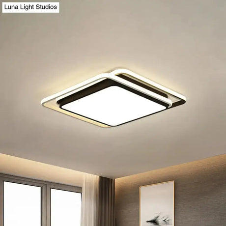 Minimalist Square Acrylic Led Ceiling Flush Mount Light Fixture In Black/White - Warm/White/3 Color
