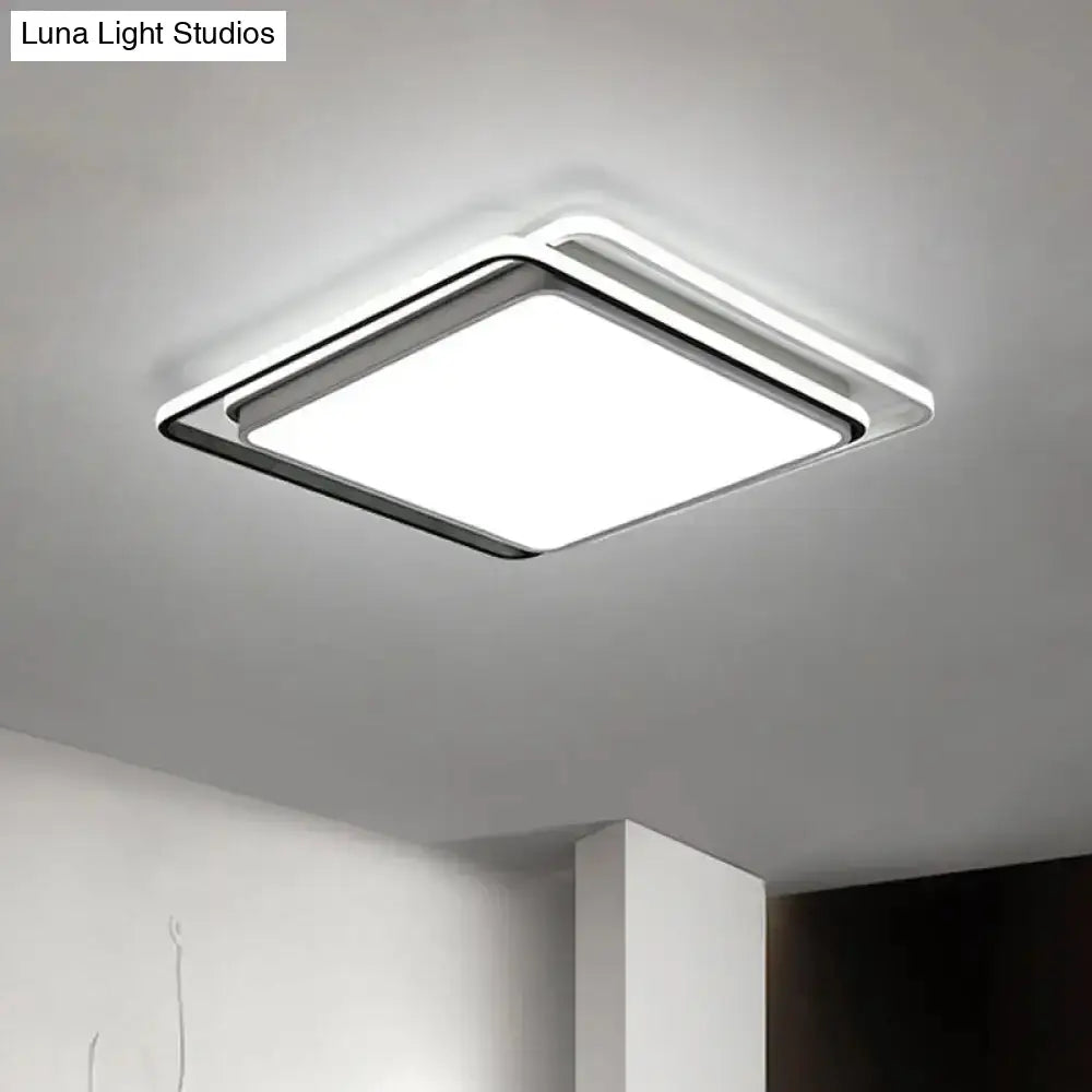 Minimalist Square Acrylic Led Ceiling Flush Mount Light Fixture In Black/White - Warm/White/3 Color