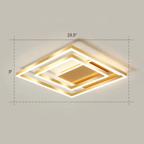 Minimalist Square Gold Led Flush Ceiling Light For Bedrooms / 23.5’ Remote Control Stepless Dimming
