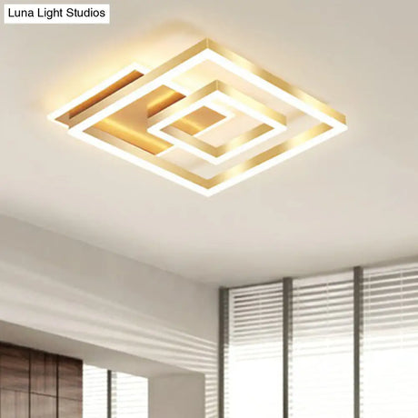 Minimalist Square Gold Led Flush Ceiling Light For Bedrooms