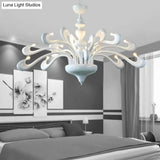 Minimalist Swan Chandelier In White - Metallic Living Room Hanging Light With 12 Bulbs