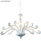 Minimalist Swan Chandelier In White - Metallic Living Room Hanging Light With 12 Bulbs