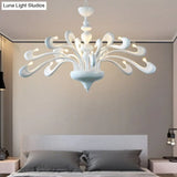 Minimalist Swan Chandelier In White - Metallic Living Room Hanging Light With 12 Bulbs
