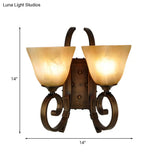 Minimalist Tapered Sconce Lighting: 2-Light Wall Lamp Fixture In Bronze With Crackled Glass &