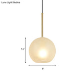 Minimalist Textured White Glass Sphere Hanging Lamp Kit - 8’’/12’’ Wide Brass Pendant Light