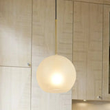 Minimalist Textured White Glass Sphere Hanging Lamp Kit - 8’’/12’’ Wide Brass Pendant Light Textured White / 8’’
