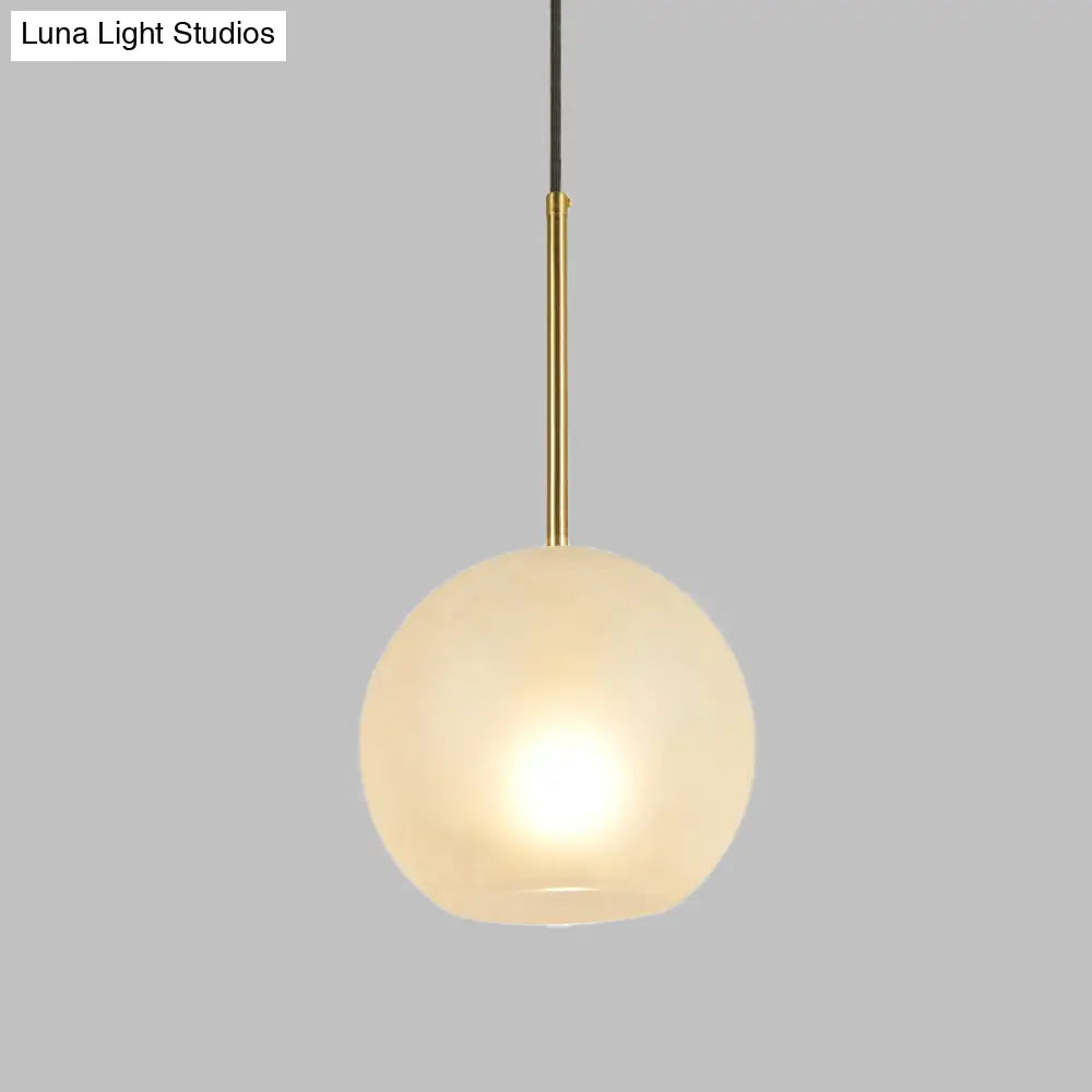 Minimalist Textured White Glass Sphere Hanging Lamp Kit - 8’’/12’’ Wide Brass Pendant Light