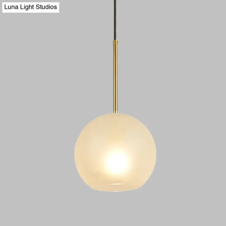 Minimalist Textured White Glass Sphere Hanging Lamp Kit - 8’’/12’’ Wide Brass Pendant Light