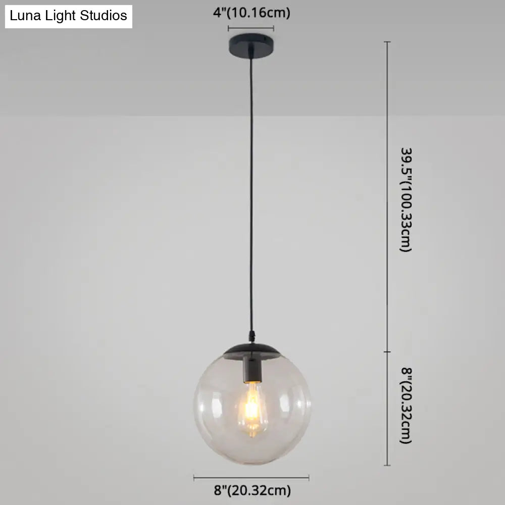 Minimalist Transparent Glass Ball Pendant Light With 39’ Hanging Wire