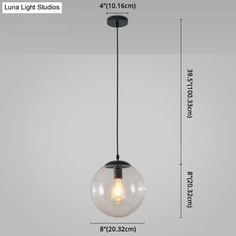 Minimalist Transparent Glass Ball Pendant Light With 39’ Hanging Wire