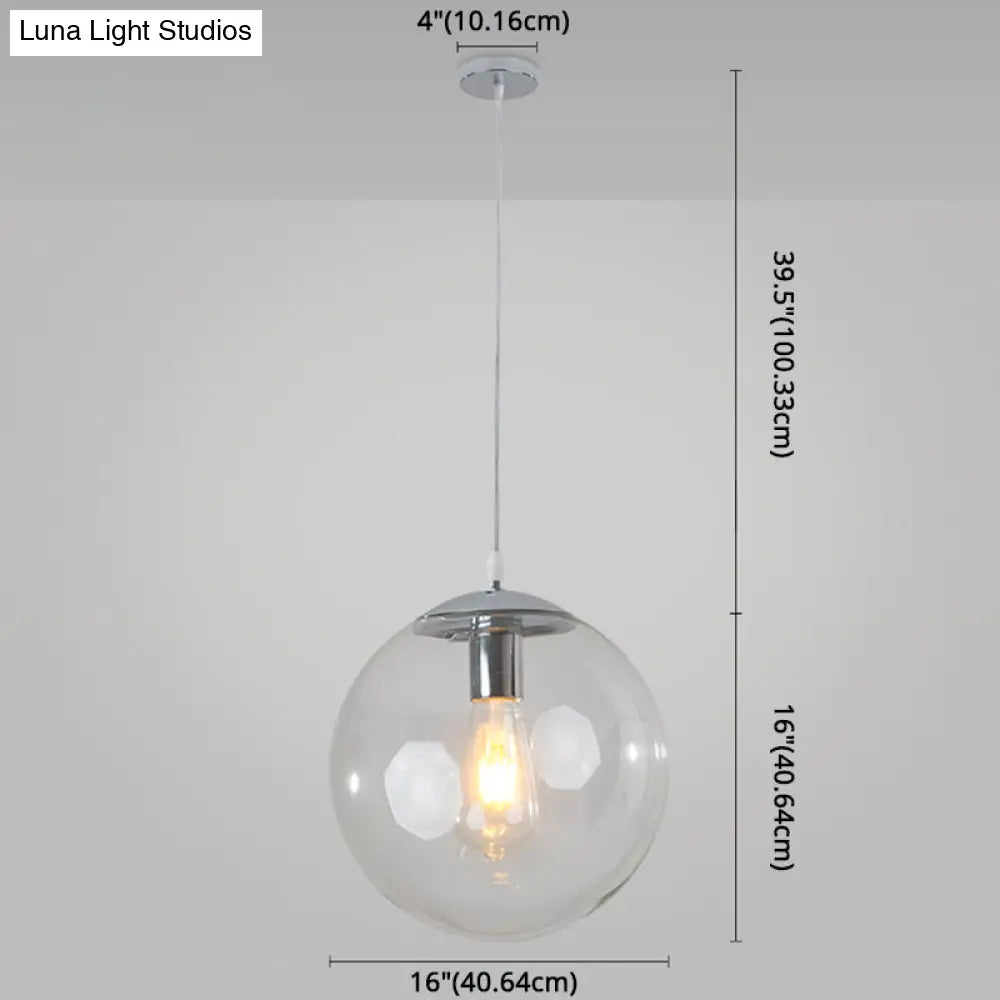 Minimalist Transparent Glass Ball Pendant Light With 39’ Hanging Wire