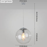 Minimalist Transparent Glass Ball Pendant Light With 39’ Hanging Wire