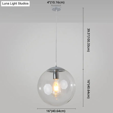 Minimalist Transparent Glass Ball Pendant Light With 39’ Hanging Wire