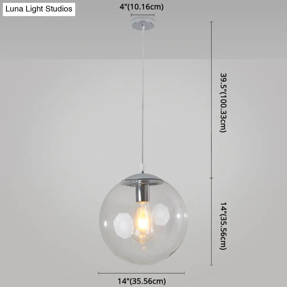 Minimalist Transparent Glass Ball Pendant Light With 39’ Hanging Wire