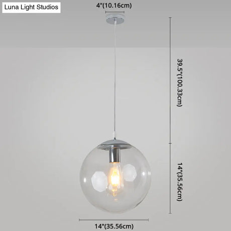 Minimalist Transparent Glass Ball Pendant Light With 39’ Hanging Wire