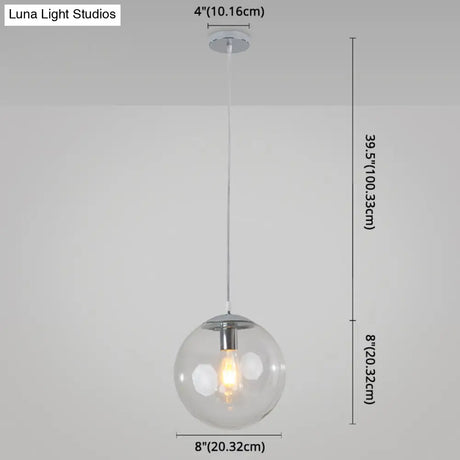 Minimalist Transparent Glass Ball Pendant Light With 39’ Hanging Wire