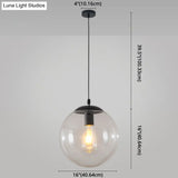 Minimalist Transparent Glass Ball Pendant Light With 39’ Hanging Wire