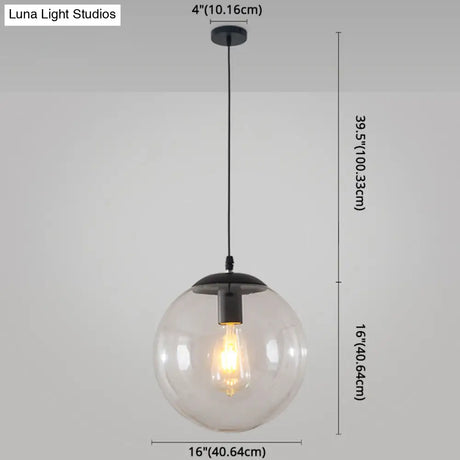 Minimalist Transparent Glass Ball Pendant Light With 39’ Hanging Wire