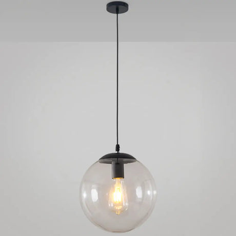 Minimalist Transparent Glass Ball Pendant Light With 39’ Hanging Wire Black / 12’