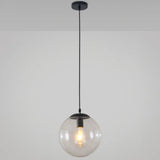 Minimalist Transparent Glass Ball Pendant Light With 39’ Hanging Wire Black / 8’