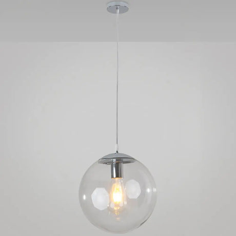 Minimalist Transparent Glass Ball Pendant Light With 39’ Hanging Wire Silver / 12’