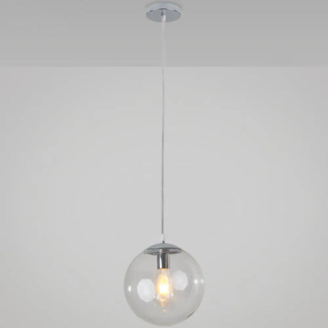 Minimalist Transparent Glass Ball Pendant Light With 39’ Hanging Wire Silver / 6’