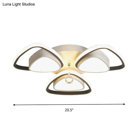 Minimalist Triangle Flush Mount Crystal Ball Ceiling Light In Black And White - 3/5 Bulb Option
