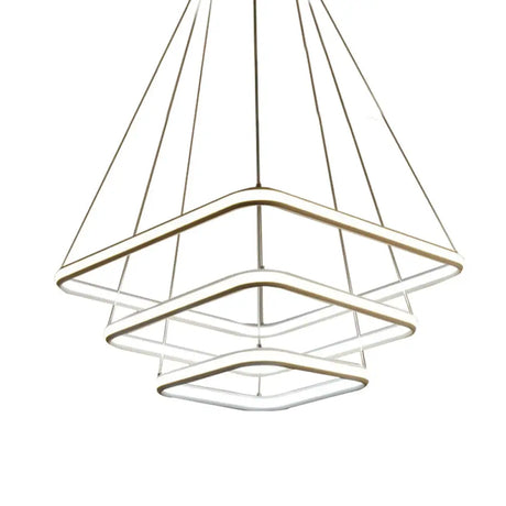 Sleek White Acrylic Hanging Chandelier With Layered Square Design Led Ceiling Pendant In White/Warm