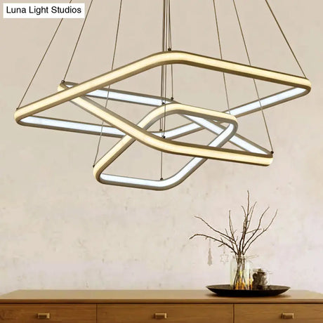 Minimalist White Acrylic Hanging Chandelier - Square Led Ceiling Pendant (White/Warm Light)