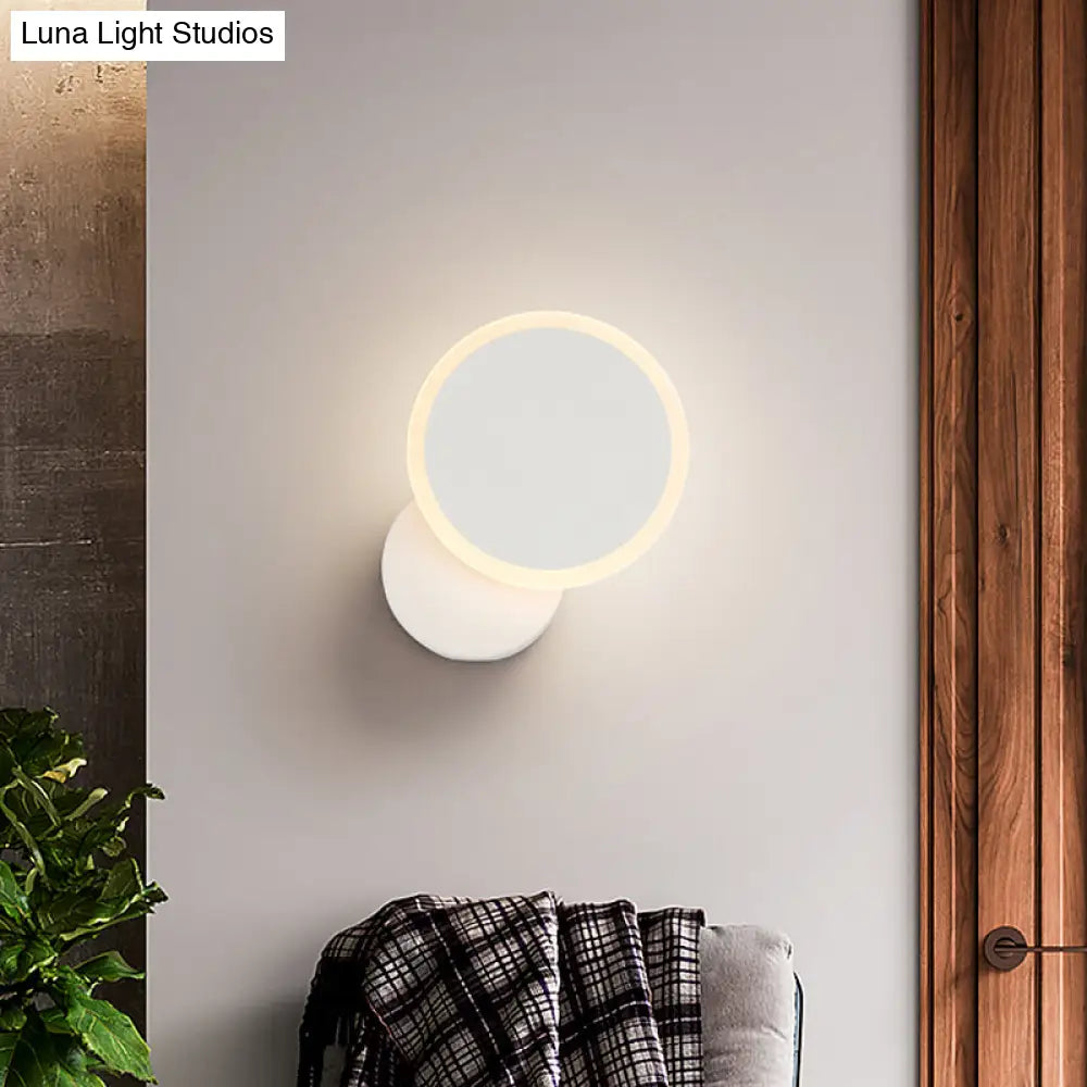 Minimalist White/Black Round Led Wall Sconce With Warm/White Light - Acrylic Mounted Lamp Fixture