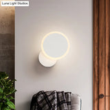Minimalist White/Black Round Led Wall Sconce With Warm/White Light - Acrylic Mounted Lamp Fixture