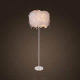 Minimalist White/Chrome Living Room Floor Lamp - Single-Bulb Standing Light With Feather Shade