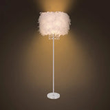 Minimalist White/Chrome Living Room Floor Lamp - Single-Bulb Standing Light With Feather Shade
