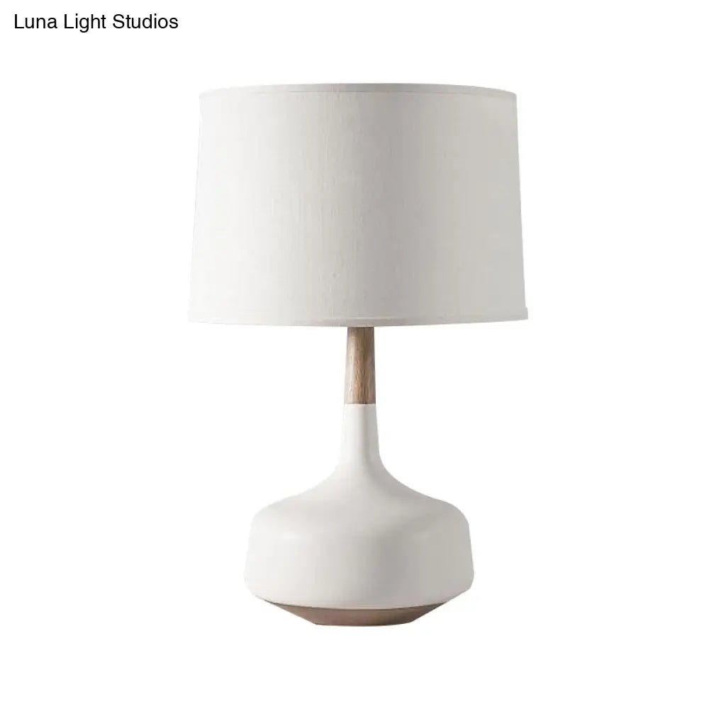 Minimalist White Drum Table Lamp With Fabric Shade - Perfect For Bedroom Desk