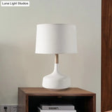 Minimalist White Drum Table Lamp With Fabric Shade - Perfect For Bedroom Desk