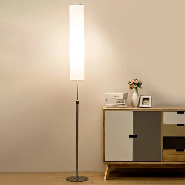 Minimalist White Fabric Cylinder Floor Reading Lamp For Living Room