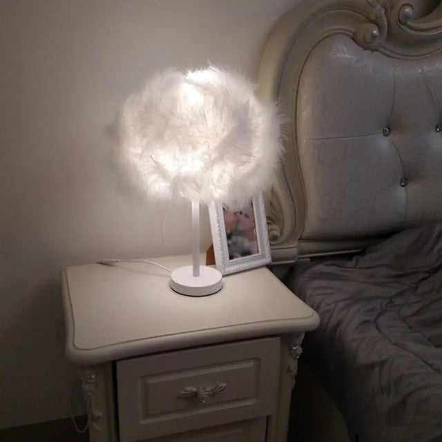 Minimalist White Feather Candy Floss Night Lamp - Table Stand Light