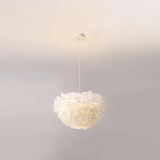 Minimalist White Feather Chandelier Pendant Light For Girls’ Bedroom / 19.5’ Globe