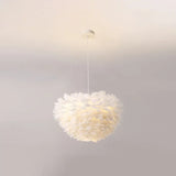 Minimalist White Feather Chandelier Pendant Light For Girls’ Bedroom / 23.5’ Globe