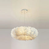 Minimalist White Feather Chandelier Pendant Light For Girls’ Bedroom / 27.5’ Circline
