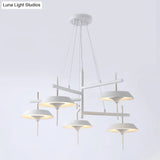 Minimalist White Flared Metal Chandelier Lamp - 5 Lights Pendant Light For Dining Room